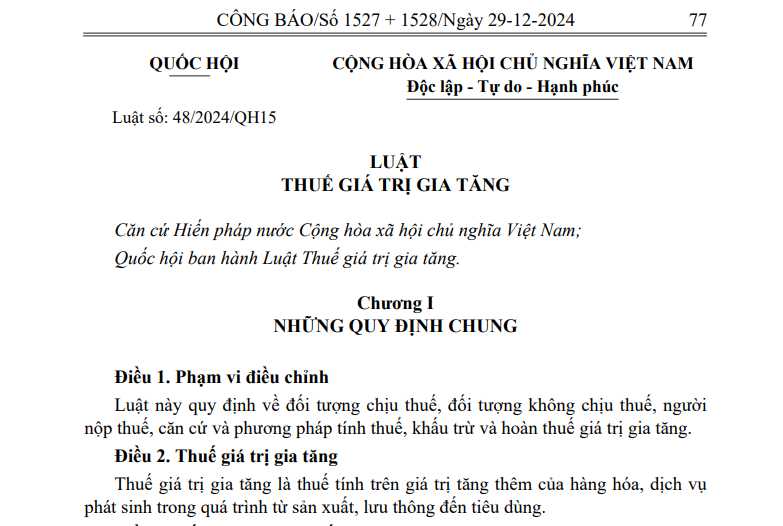 Luật thuế GTGT số 48/2024/QH15: 8 điểm đáng lưu ý