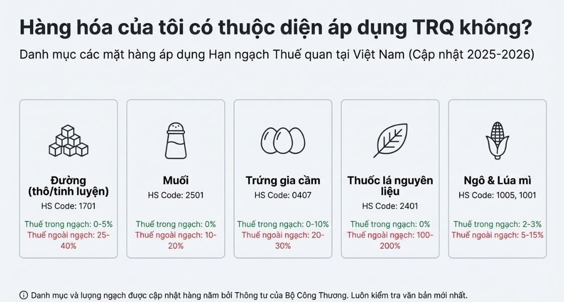  mặt hàng áp dụng hạn ngạch thuế quan tại Việt Nam