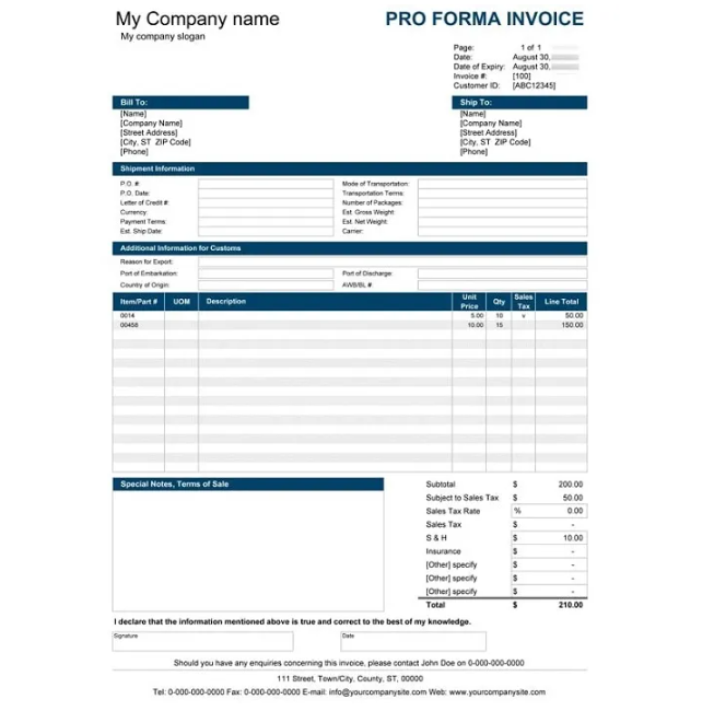 Mẫu Proforma invoice mới nhất hiện nay