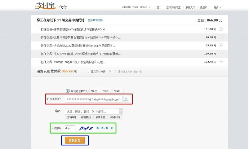 Các bước thanh toán hộ alipay tại Hoa Trung Logistics
