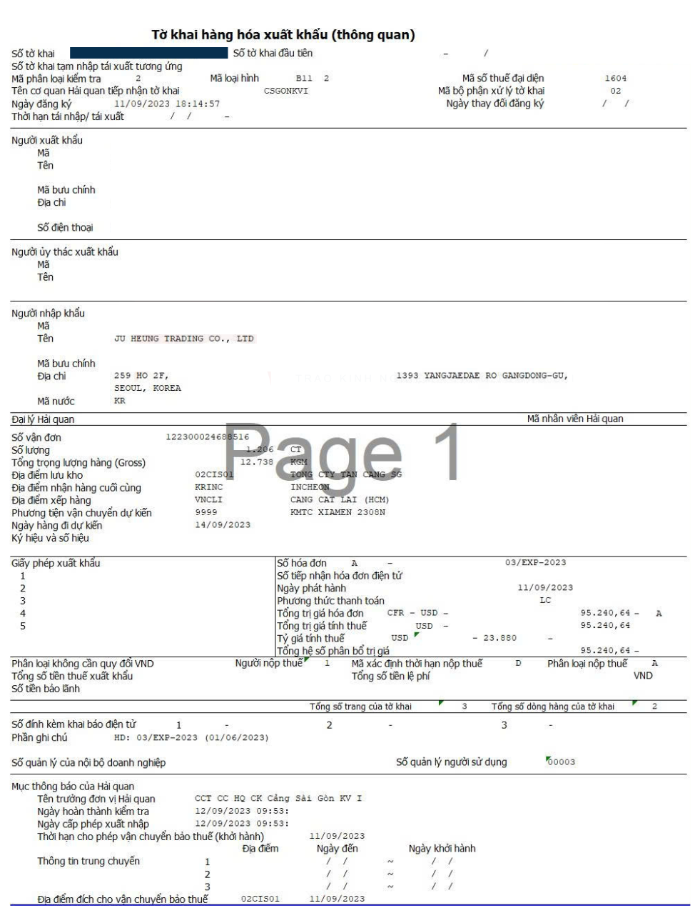 tờ khai hải quan