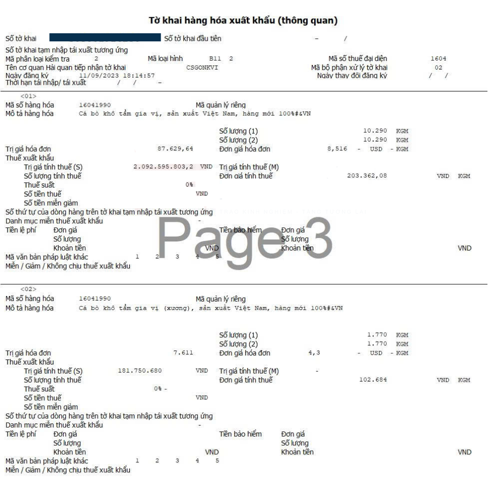 tờ khai hải quan