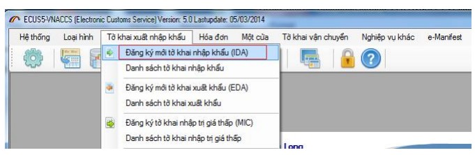  Lập tờ khai hải quan nhập khẩu mới