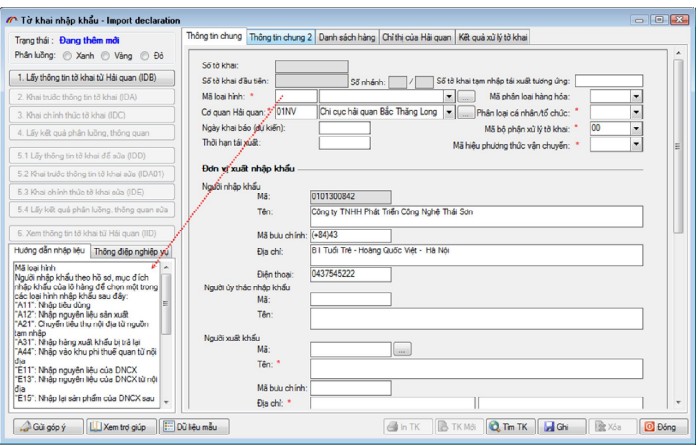  Lập tờ khai hải quan nhập khẩu mới